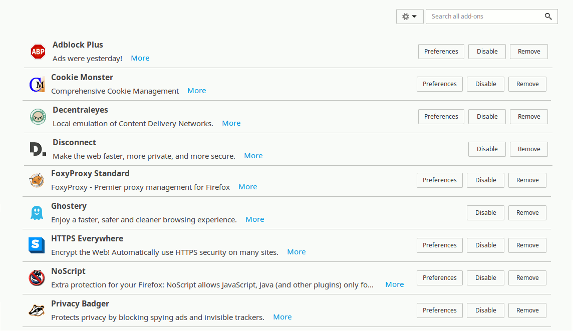 فایرفاکس Extension های زیادی برای حفاظت حریم شخصی دارد